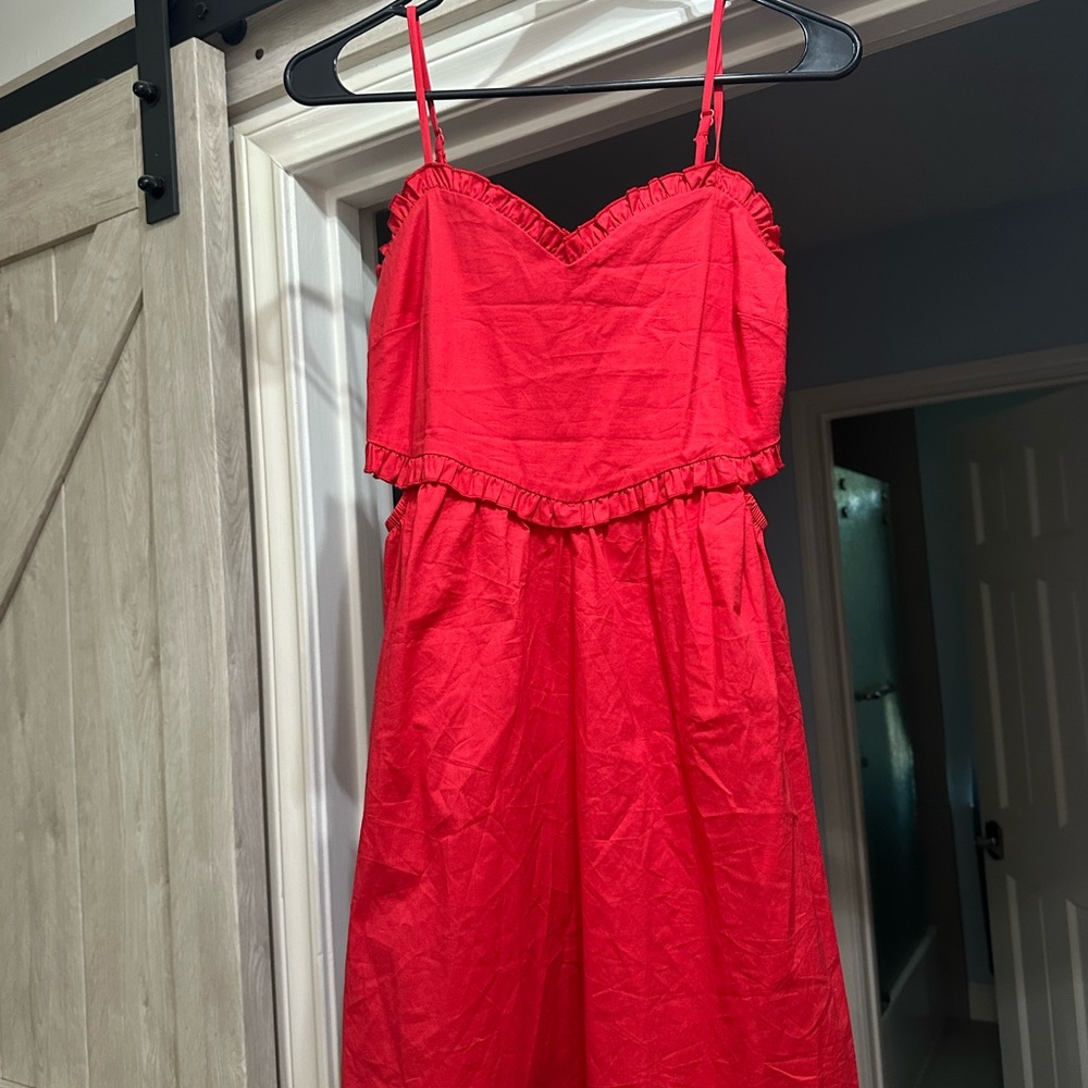 Red Ruffled Strap Dress